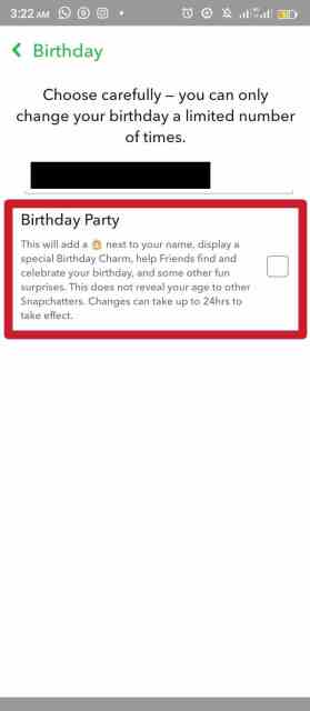 Hide Snapchat birthday 
