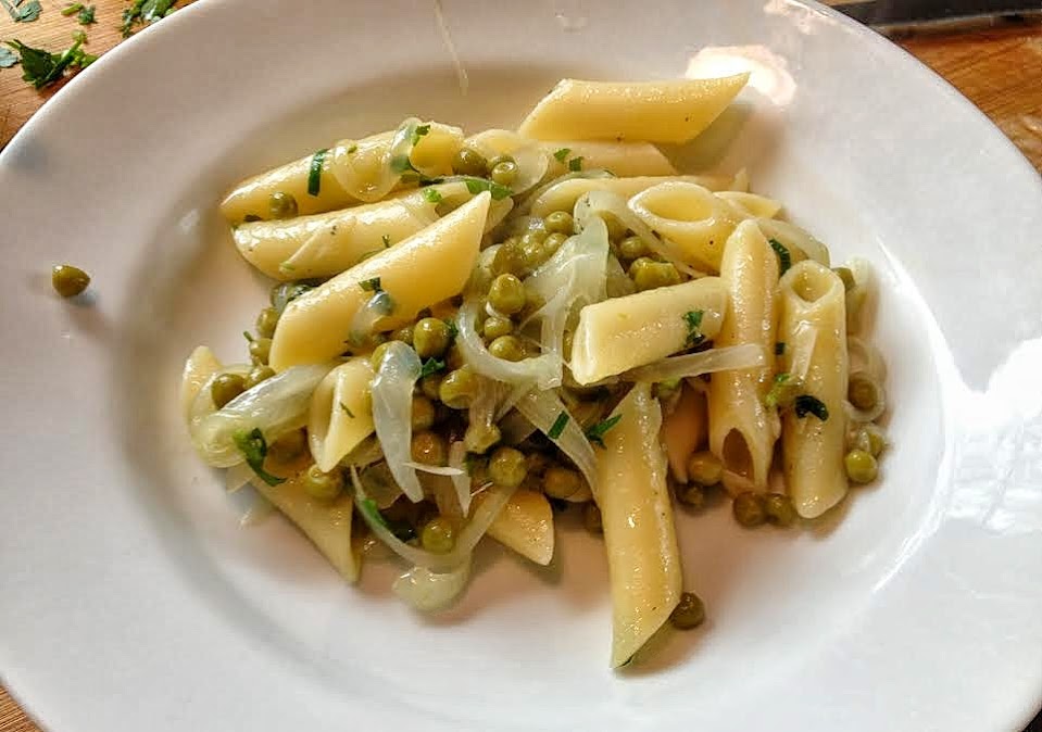  Penne With Peas, Onions, and Pecorino Romano