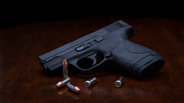 Close up of black handgun