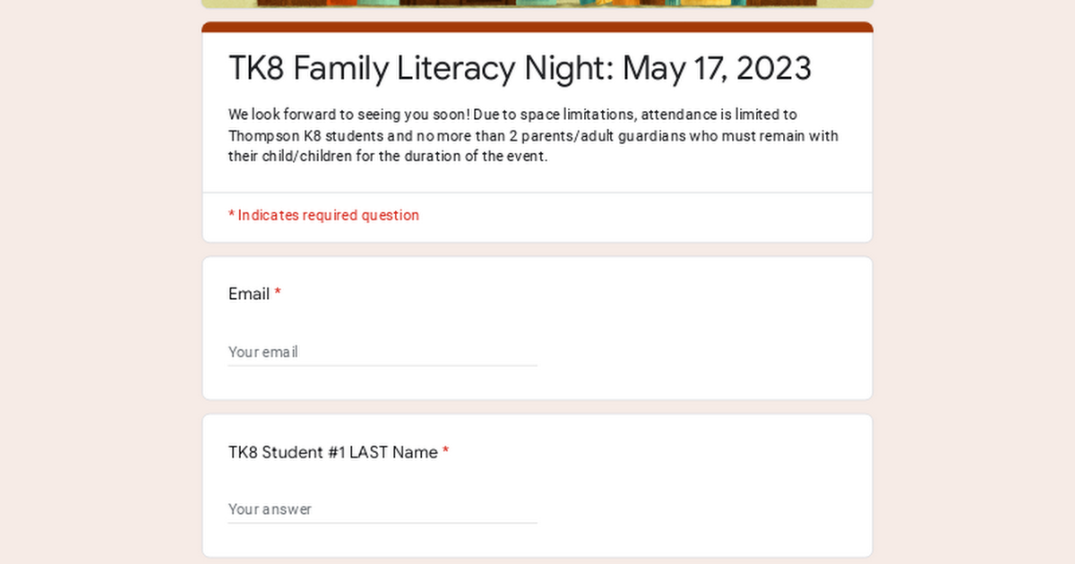 TK8 Family Literacy Night: May 17, 2023