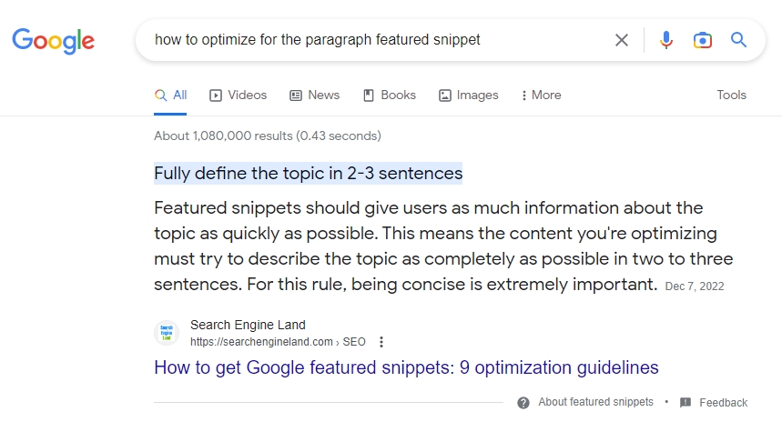 example of a paragraph featured snippet