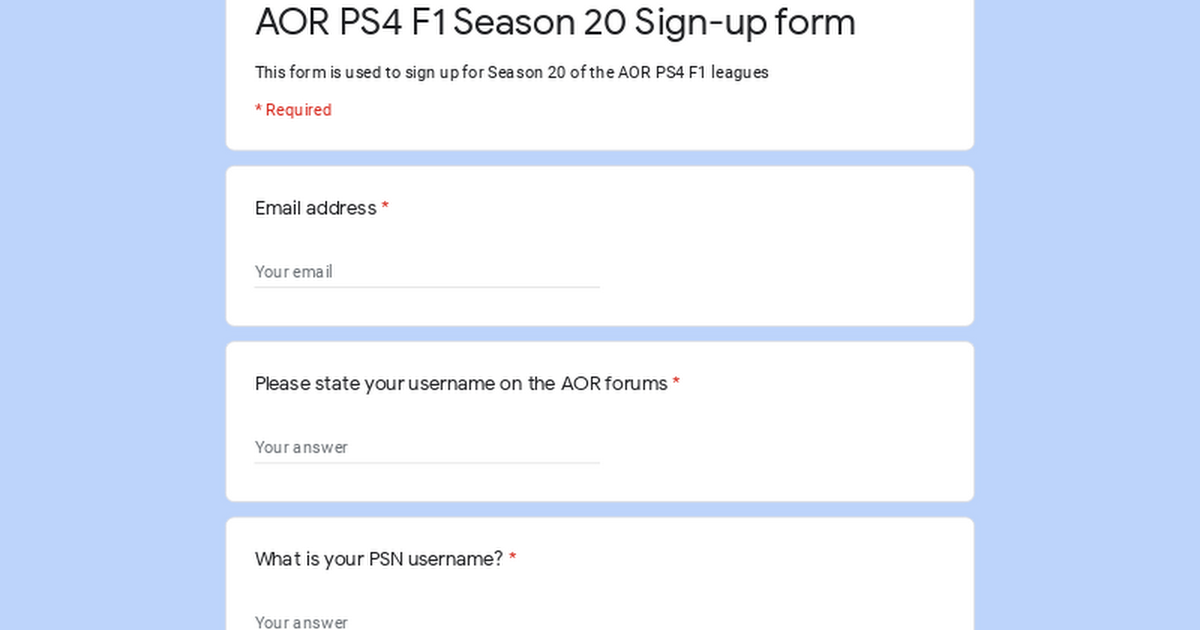 PS Assist - AOR PS4 F1 2020 Leagues - Assist Sign Up Thread - Season 20 |  ApexOnlineRacing.com