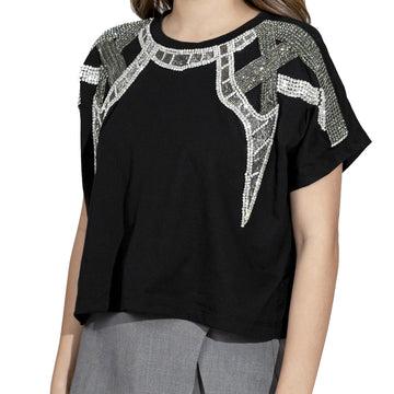 Balmain – Crystal Cropped T-Shirt Black