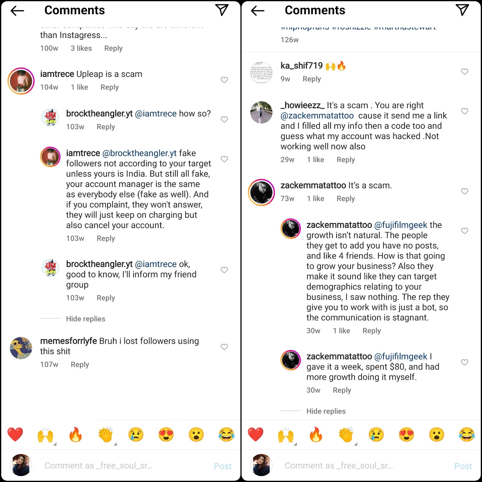 Upleap reviews on Instagram