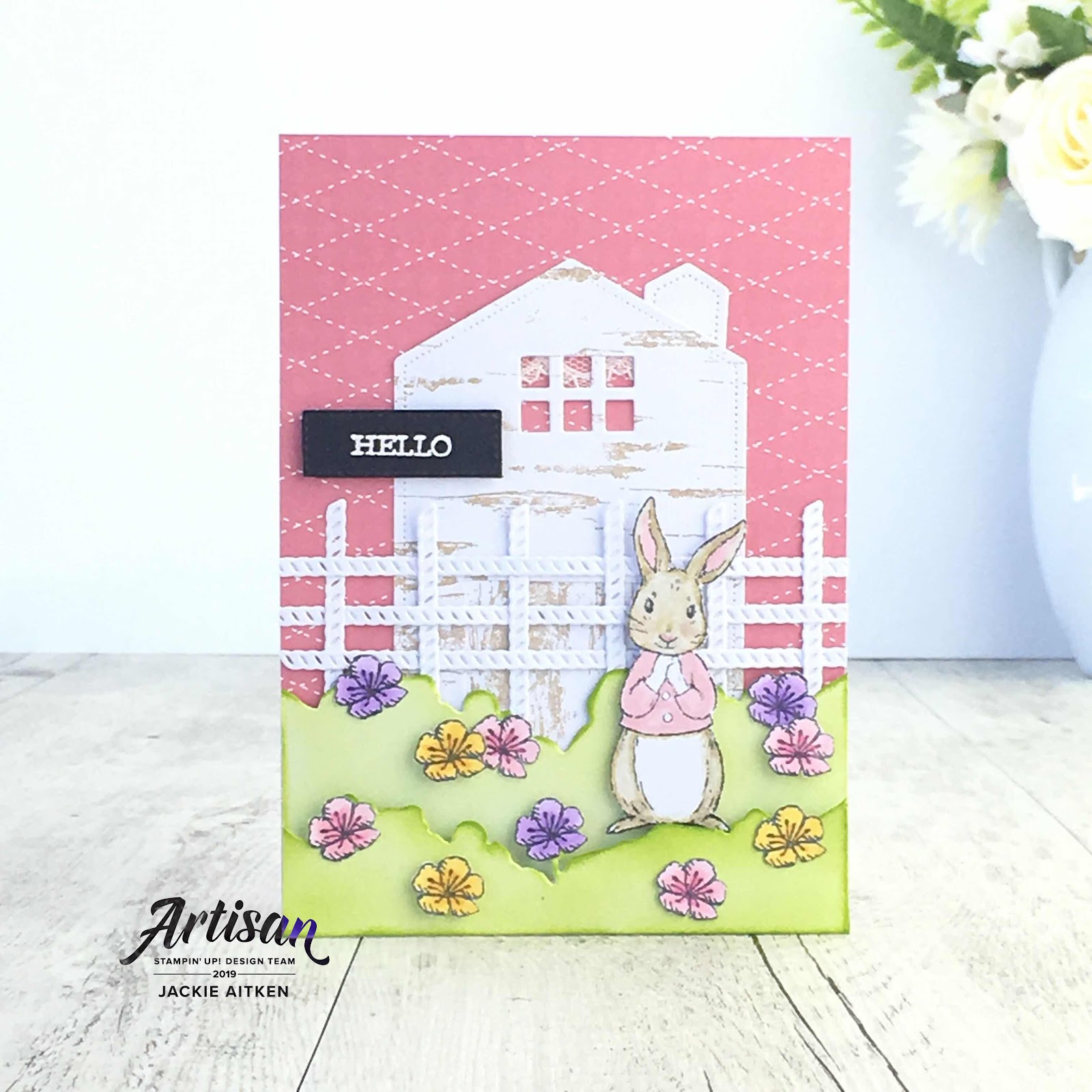 jaxx crafty creations, Farm Theme, One Stamp At A Time Blog Hop, Fable Friends, Free As A Bird, Smooth Sailing, Birch Background Stamp, Bunny Card, stampin up