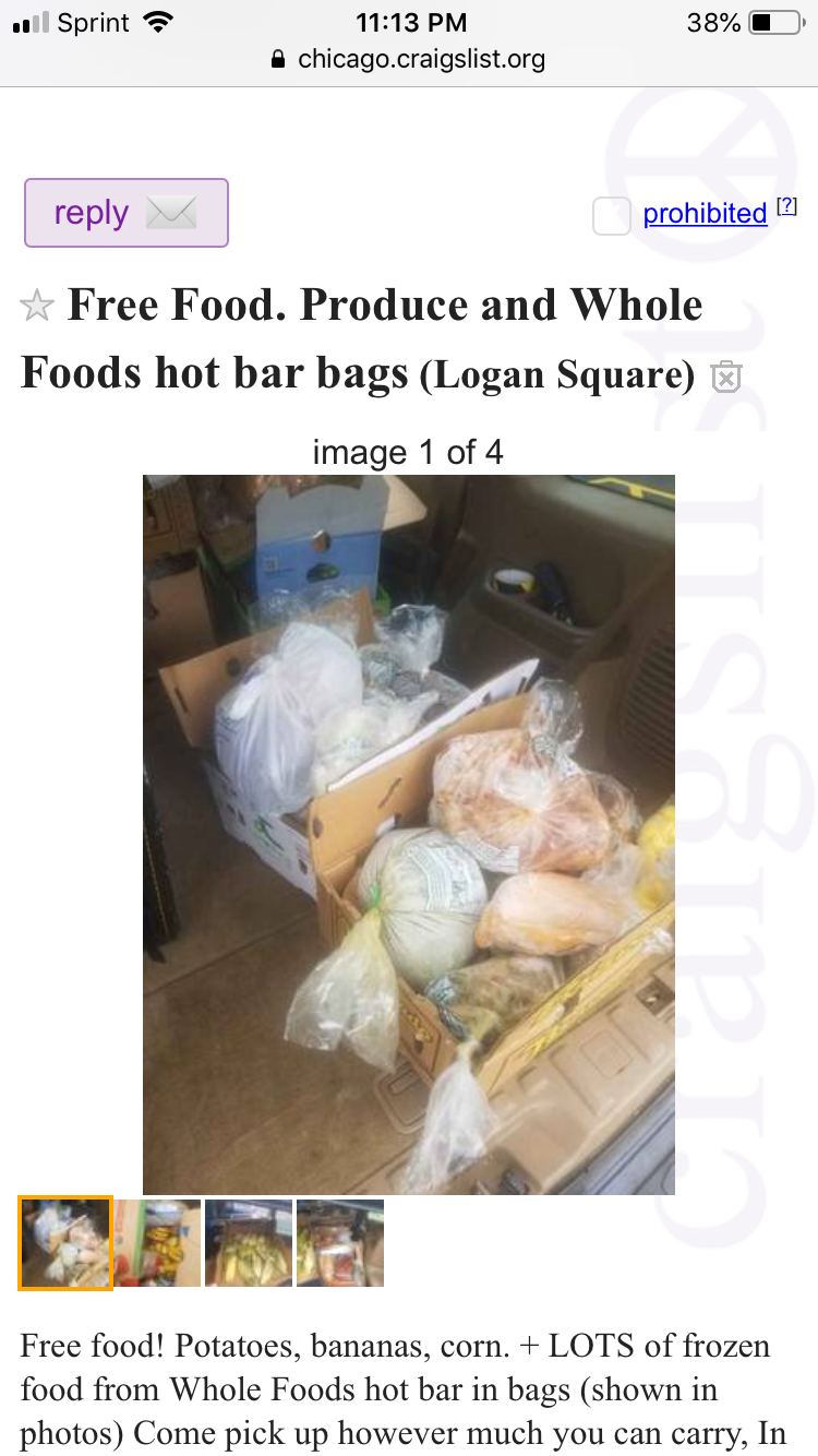 A Craigslist posting for free food