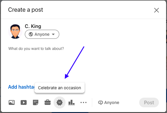 the celebrations post type on LinkedIn