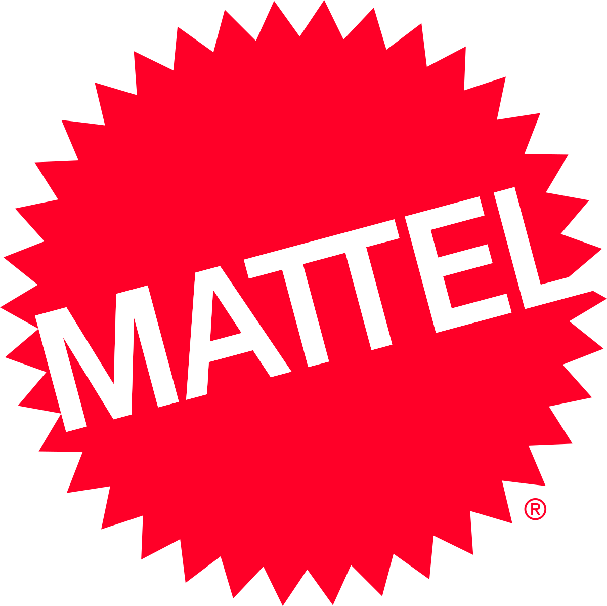 The iconic red and white Mattel logo. 