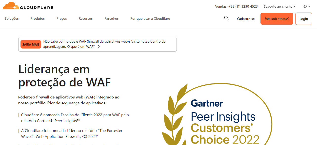 Página do WAF - site Cloudflare