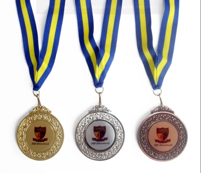 Assorted medals in a row
