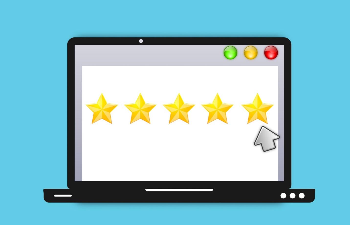 A computer screen showing stars for customer reviews