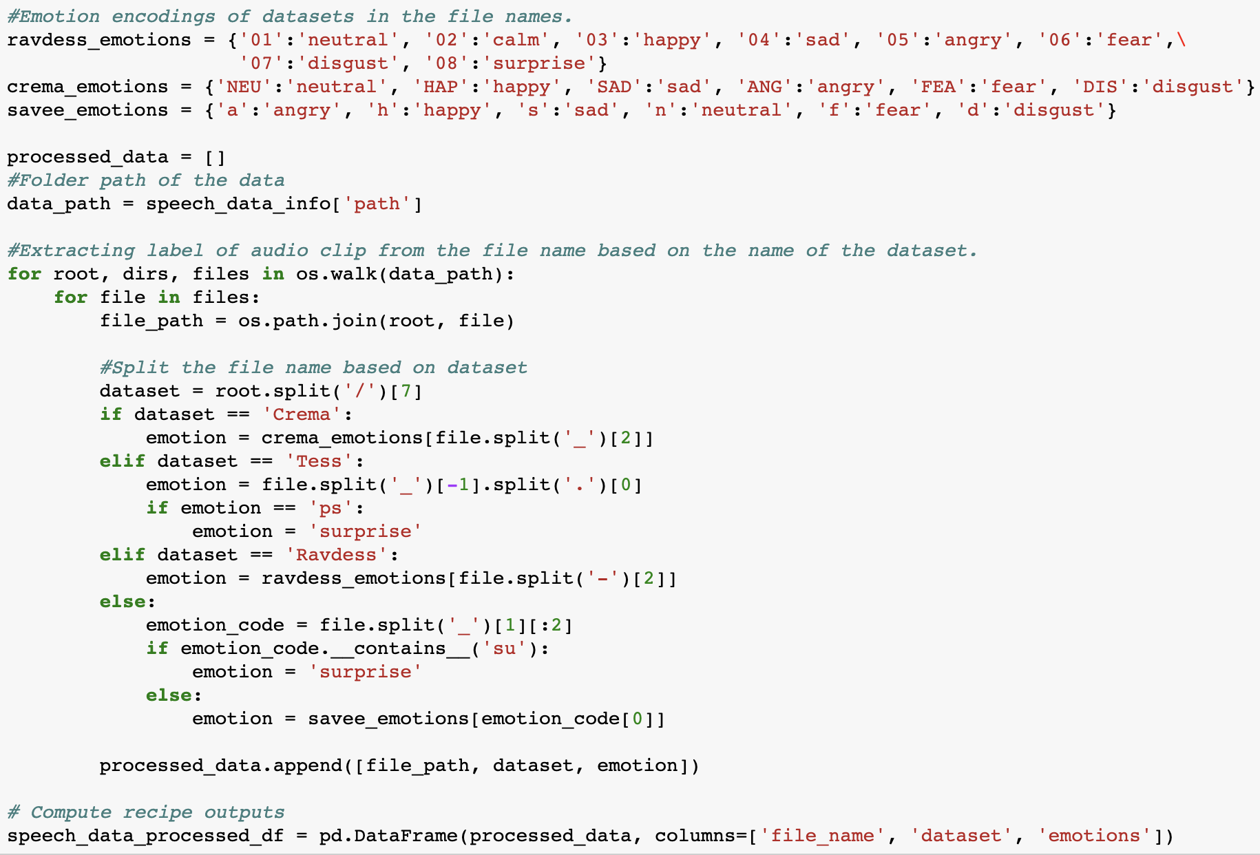 emotion encodings code snippet