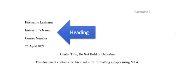 mla essay section headings