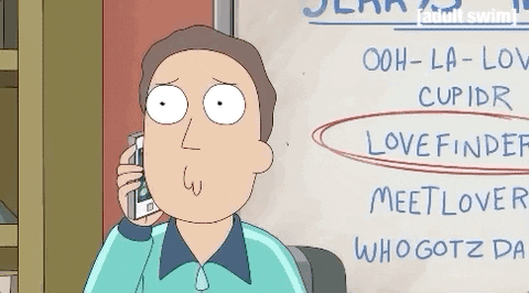 Male cartoon character on a call behind a whiteboard with a written ideas encircled lovefinderz.
