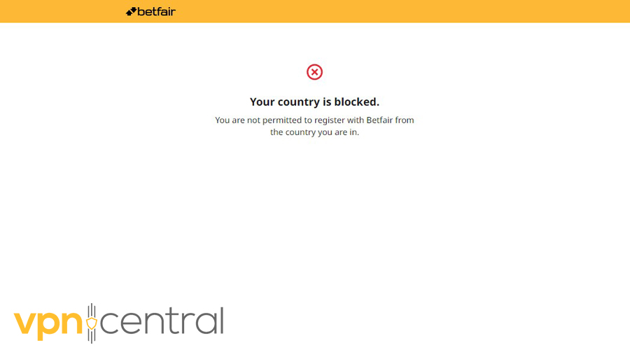 Betfair error message