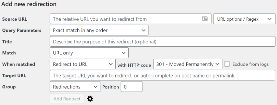 Adicionar novo redirecionamento ao seu site