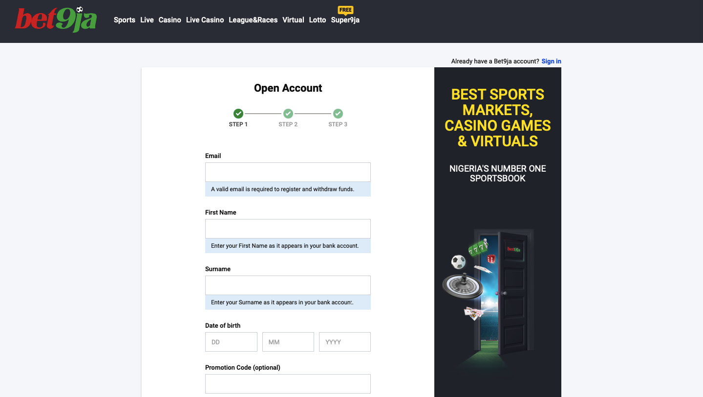Bet9ja Bonus step 2