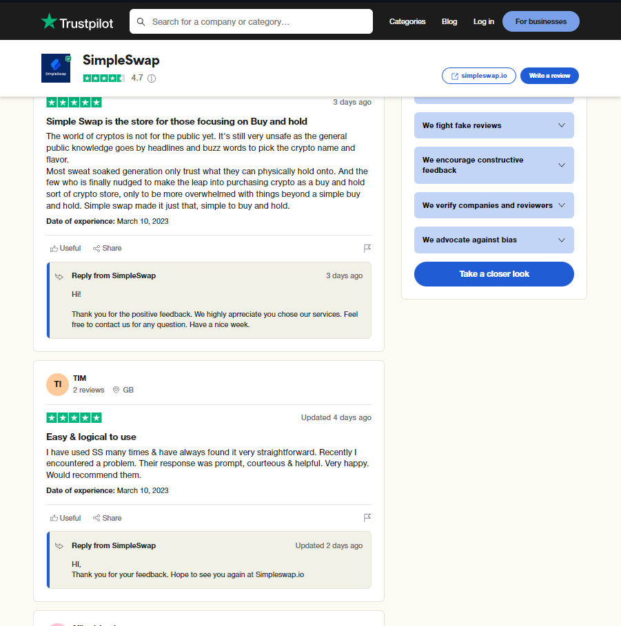 User’s reviews of SimpleSwap | Source: Trustpilot