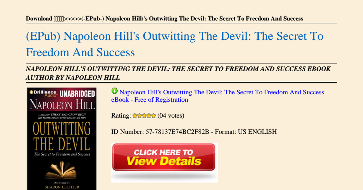 Napoleon Hill S Outwitting The Devil The Secret To Freedom And