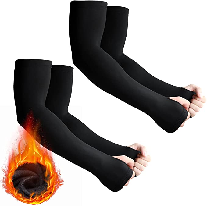 2 Pairs Thermal Arm Warmer Cycling Arm Warmer Winter Arm Sleeves Arm Cover with Thumb Holes for Men Women