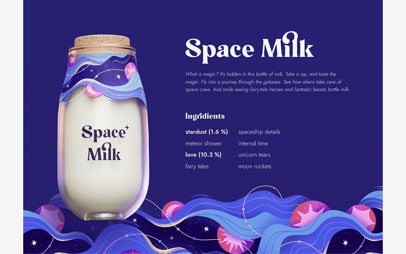 2D 3D bottle cosmic design ILLUSTRATION  Magic   milk package Space 