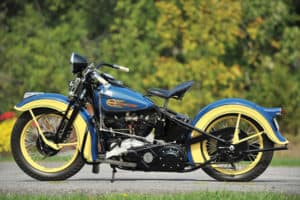 Vintage Harley Davidson Knucklehead bike on display: a timeless classic