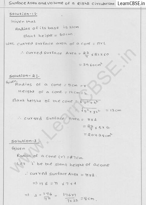 RD Sharma Class 9 solutions Chapter 20 Surface Area and volume of A Right Circular cone Ex 20.1 1