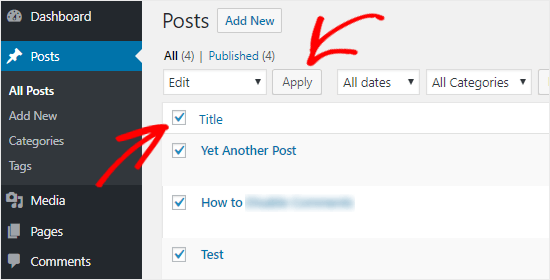 Way to wordpress disable comments on pages/ posts in bulk