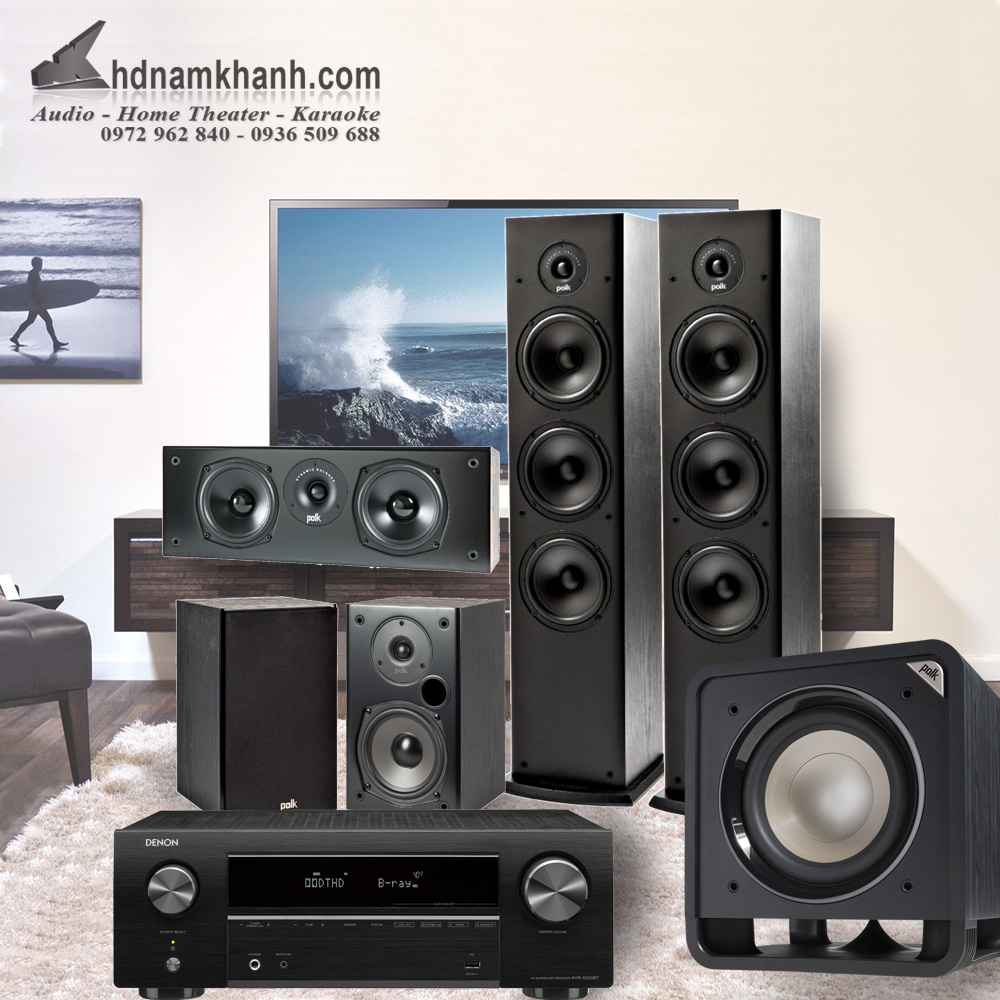 Bộ xem phim Amply Denon X550BT + Bộ 5.1 Polk Audio T50 Chất lượng