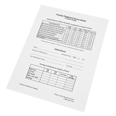 Scoring forms for Purdue Pegboard Test