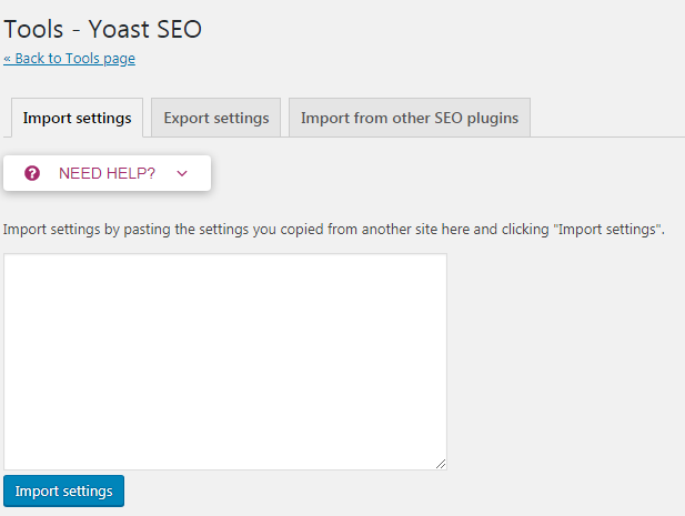 import settings yoast seo