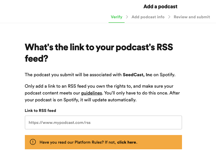 Add your RedCircle podcast RSS Feed to Spotify