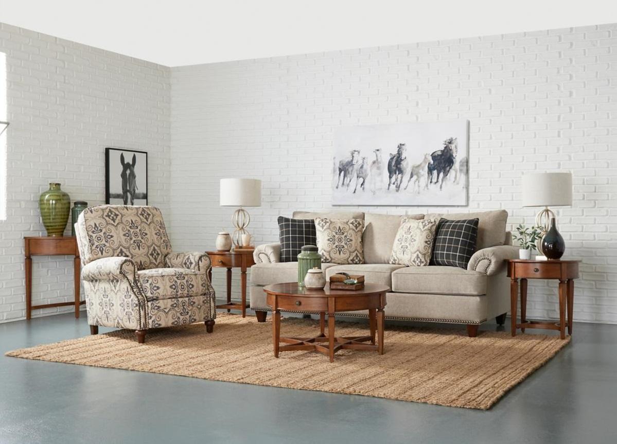 Living Room with Tan Rug, Horse Imagery