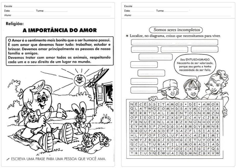 Atividades de Ensino Religioso → 3º, 4ª, 5º Ano, Para Imprimir!!!