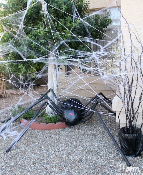 Giant trash bag spider halloween decoration for outdoor