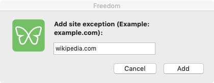 Add websites to your exception list and click Add