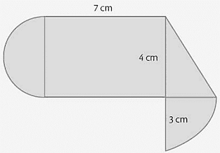 si se sabe que el perímetro de una circunferencia es 2πr, donde r es el radio. ¿Cuál es el perímetro de la figura?