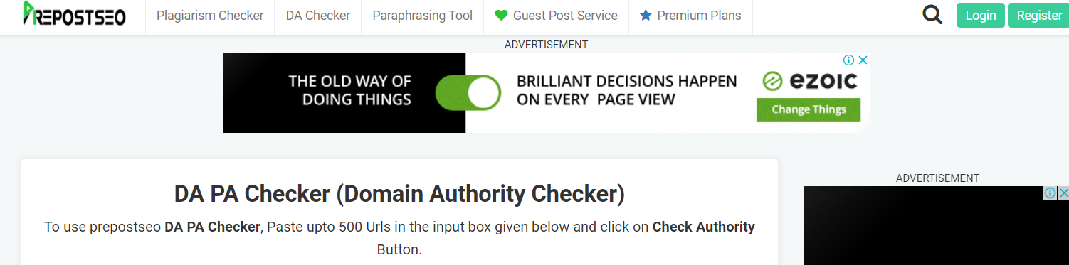 PrePostSEO Domain Authority Checker