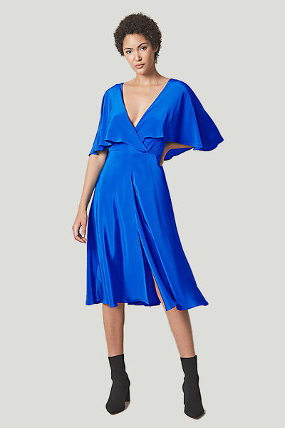 allen schwartz royal blue silk dress