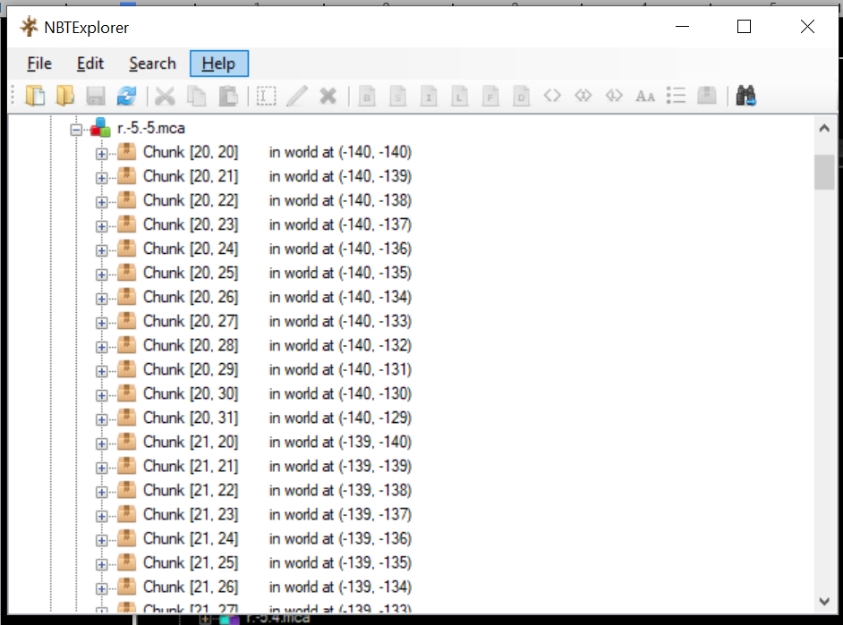NBTExplorer showing a ton of chunks