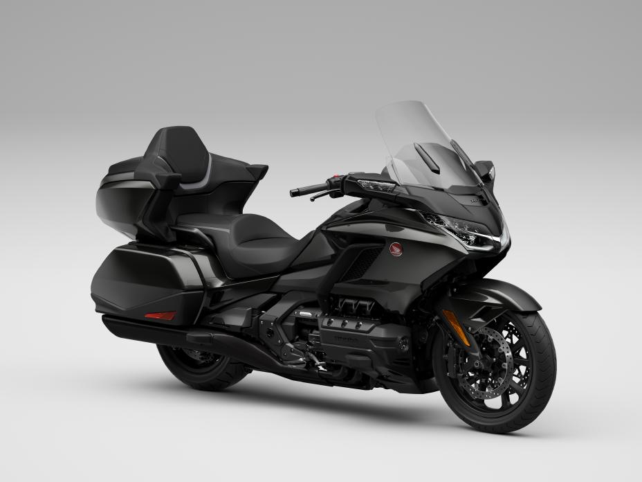 The 2021 Honda Gold Wing Tour in black is a 2021 Honda touring bike in the lineup. 