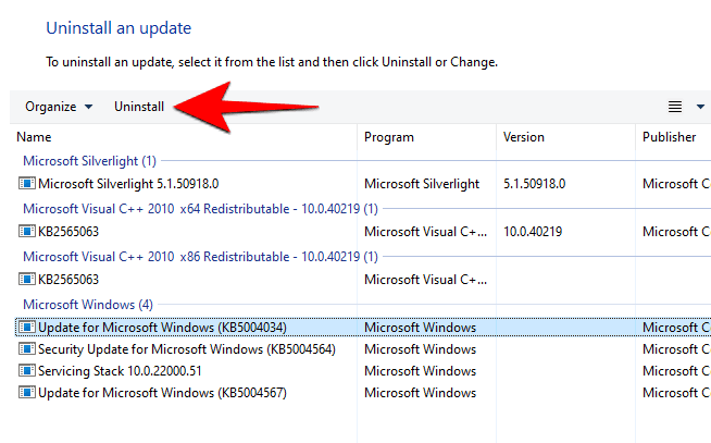 Uninstall A Recent Windows Update