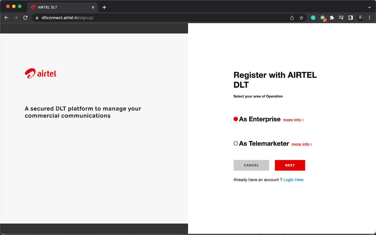 Airtel DLT platform registration for enterprise | SMScountry