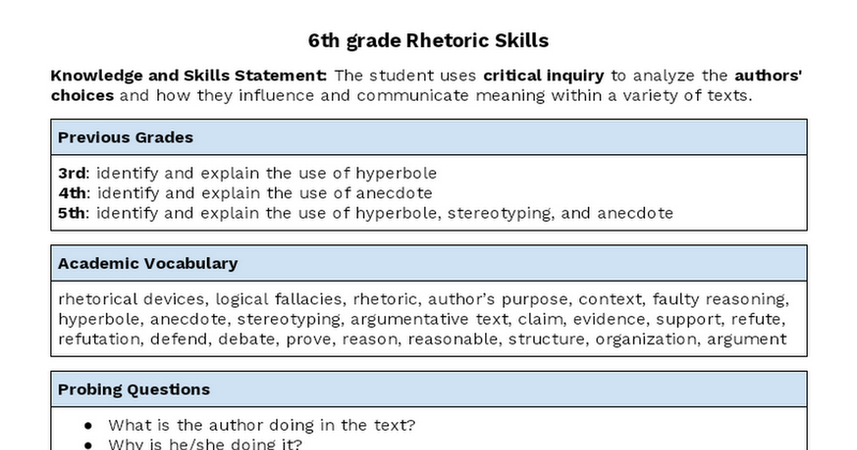 6th Rhetoric Skills