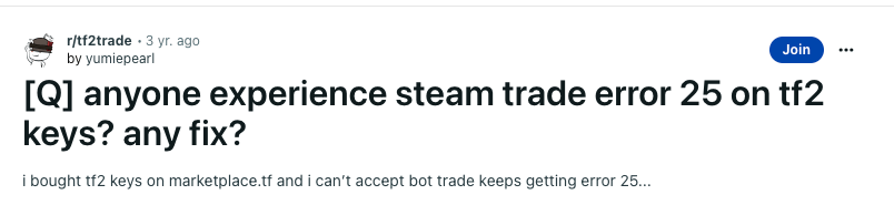 Steam Trade Error Code 25