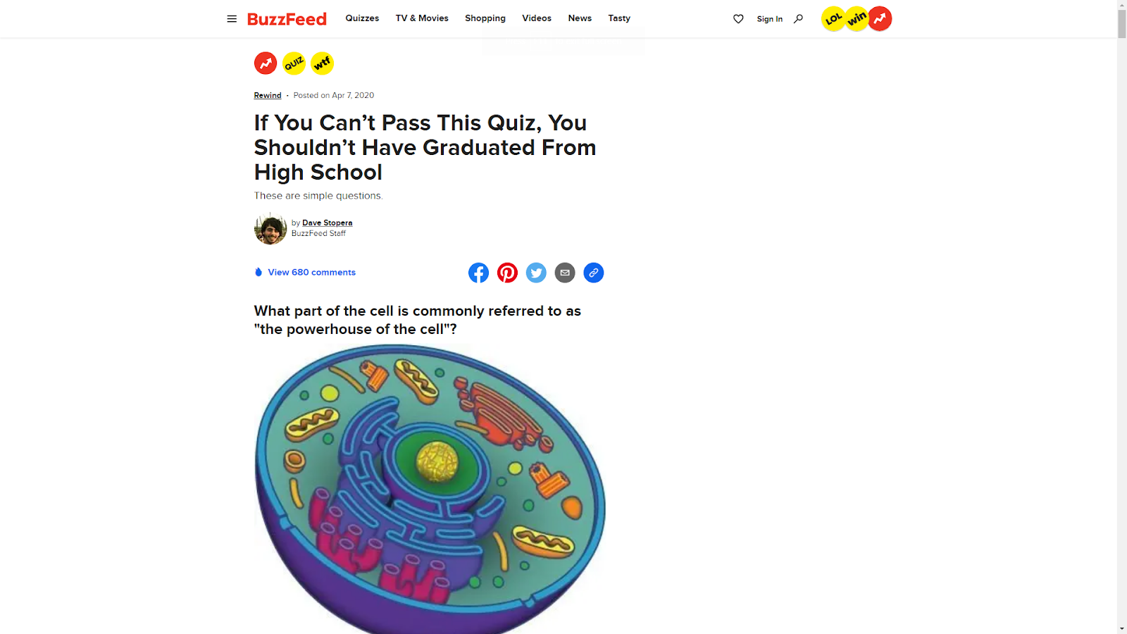 Buzzfeed article showcasing a quiz