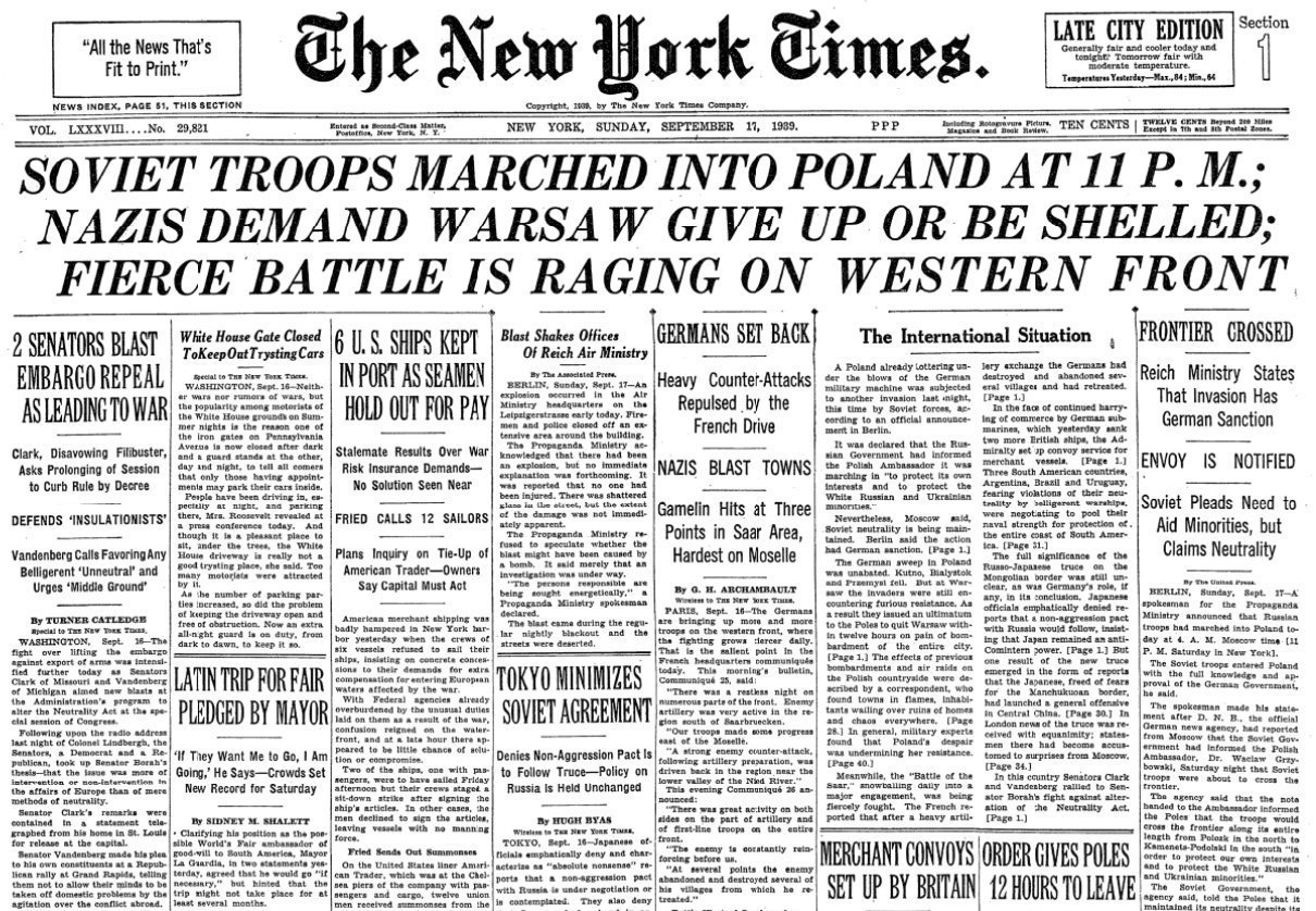 The New York Times от 17 сентября 1939 года