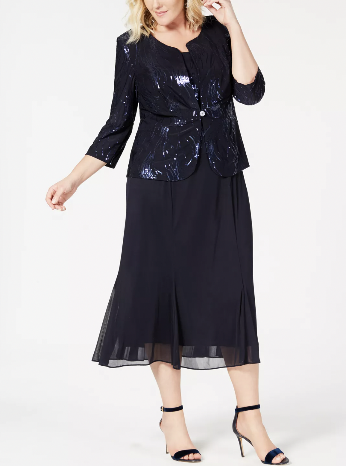 ALEX EVENINGS Plus Size Sequined Chiffon Dress and Jacket