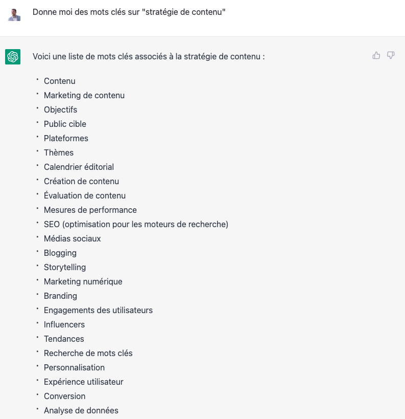 Recherche de mots clés SEO : ChatGPT