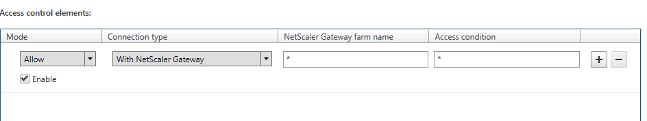 Machine generated alternative text:control elements: Mode Enable Connection type NetScaIer Gateway farm name Access condition 